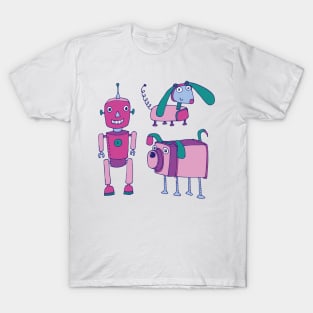 Robot Friends - cute retro robot design in pink T-Shirt